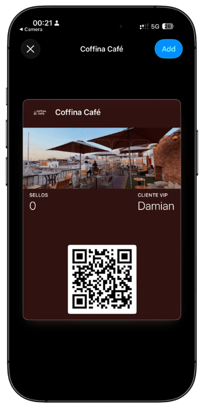 Vista previa del pase wallet de Stamply en el teléfono