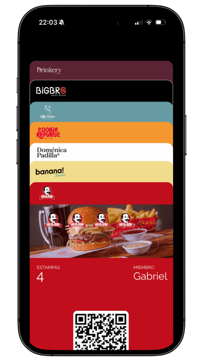 Lista de tarjetas de fidelización en Apple Wallet